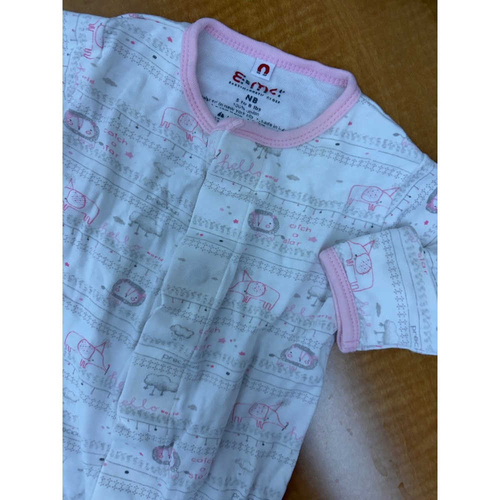 E-mc2 Earth-Metic Close Newborn Footed Sleeper Pink Grey Animal Print Cotton NB